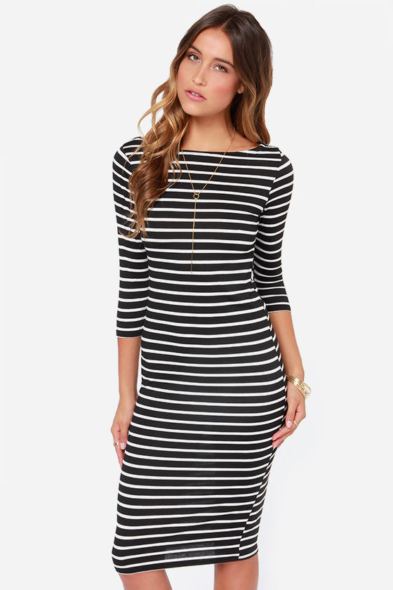 Black Striped Dress - Bodycon Dress 