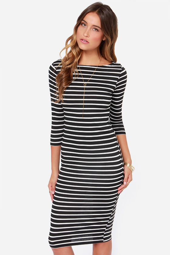 striped bodycon dress midi