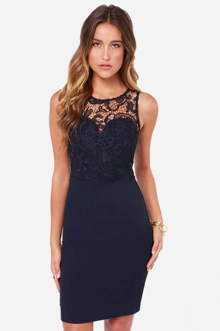Navy Blue Dress - Lace Dress - Midi Dress - $49.00 - Lulus