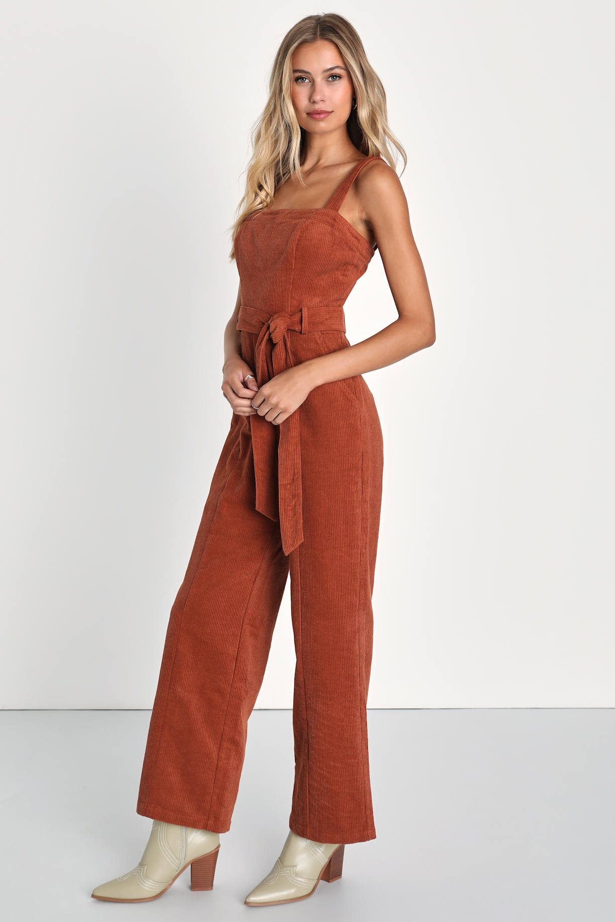 Cutie Season Rust Orange Corduroy Wide-Leg Jumpsuit