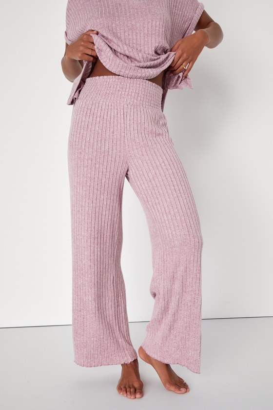 Dawn Heather Lilac Ribbed Knit Smocked Lounge Pants 4