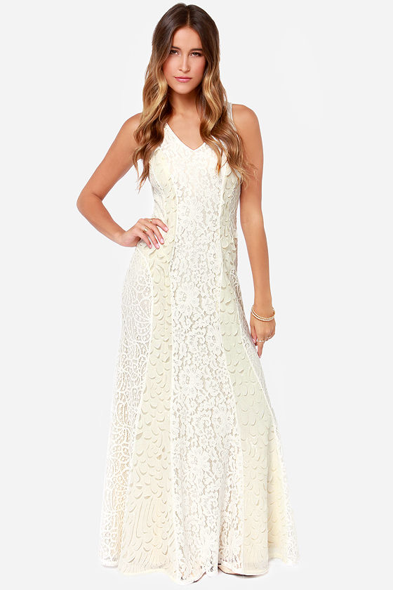 Cream Maxi Dress Lace Dress Sequin Dress Sleeveless Dress 147.