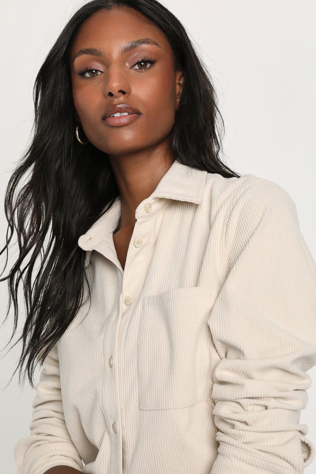 beige button up shirt