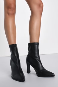 Janelle Black Pointed-Toe Mid-Calf Boots