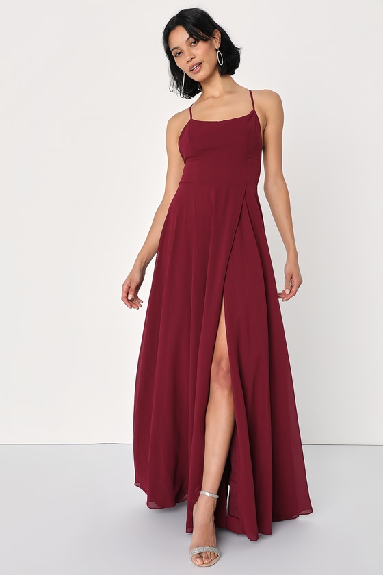 Glam Burgundy Maxi Dress - Backless Maxi Dress - Burgundy Gown - Lulus