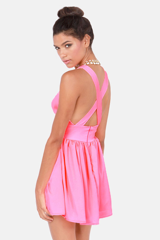 Cute Neon Coral Dress Backless Dress Neon Dress 45.00 Lulus