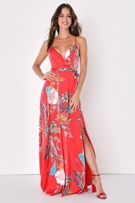 Still the One Red Floral Print Satin Maxi Dress