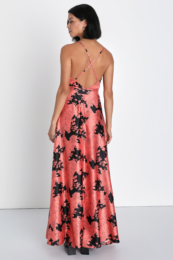 Tea Gardens Rusty Rose Floral Print Satin Maxi Dress 9