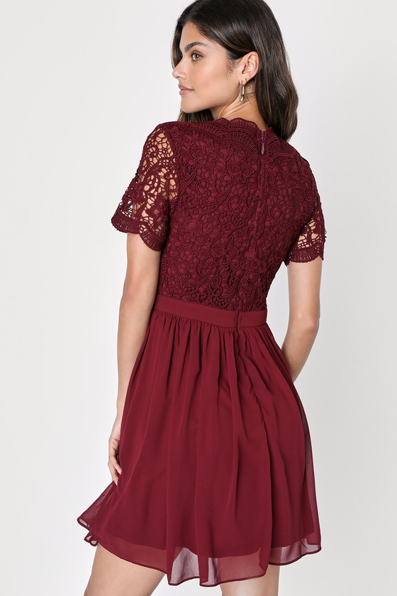 Angel in Disguise Burgundy Lace Skater Dress 6