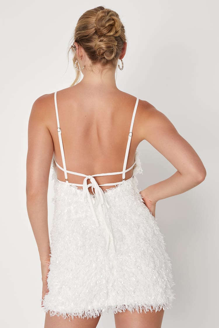 Fun Fixation White Textured Backless Mini Bodycon Dress