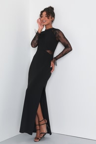 Bragging Rights Black Lace Long Sleeve Column Maxi Dress