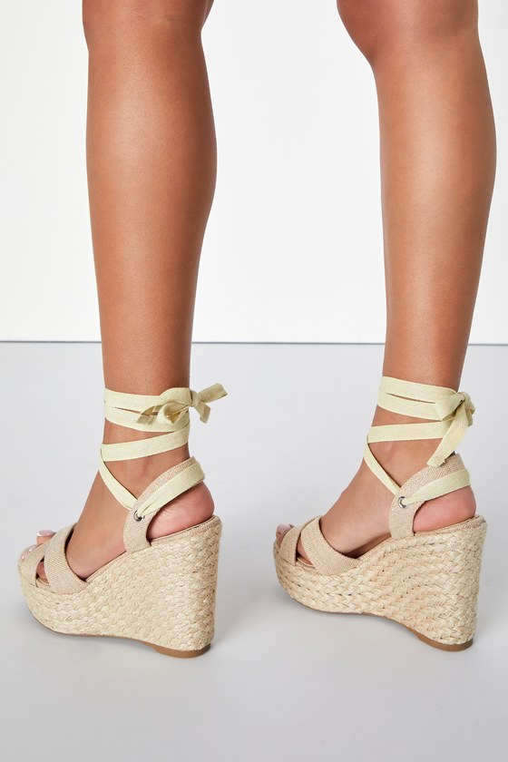 Stylish Beige Wedges Espadrille Wedges Lace Up Wedges Lulus