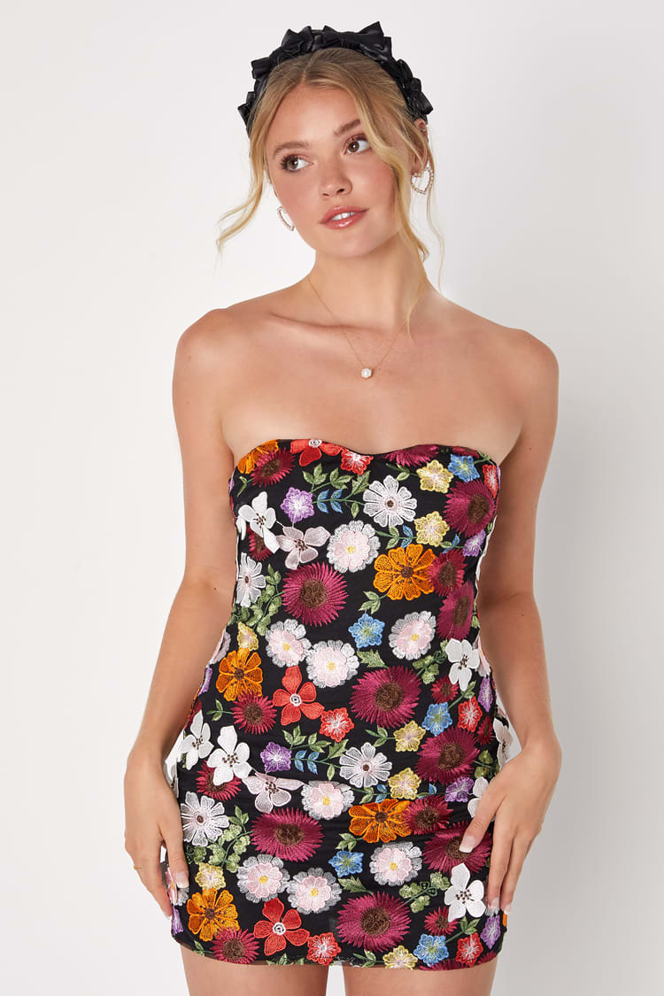blue dress for baby girl Black Floral Mini Dress - All Dresses main image 0