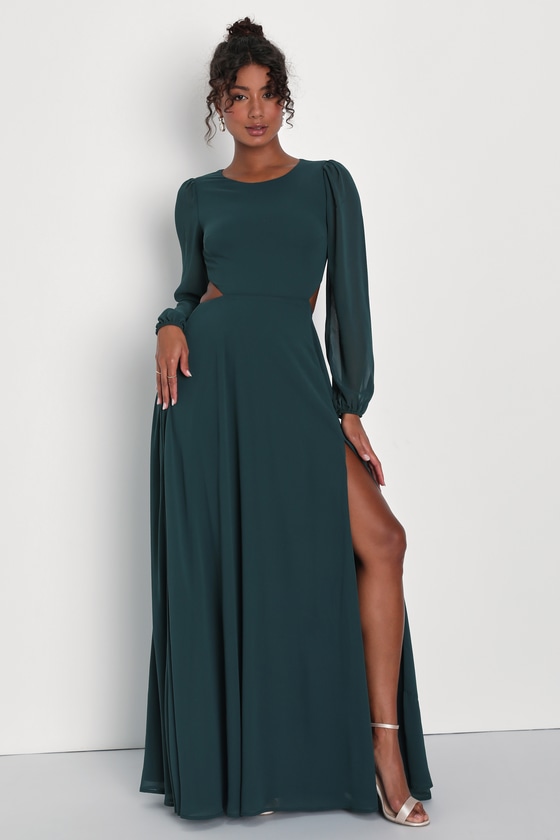 Emerald Green Dress Long Sleeve Maxi Dress Cutout Maxi Dress Lulus