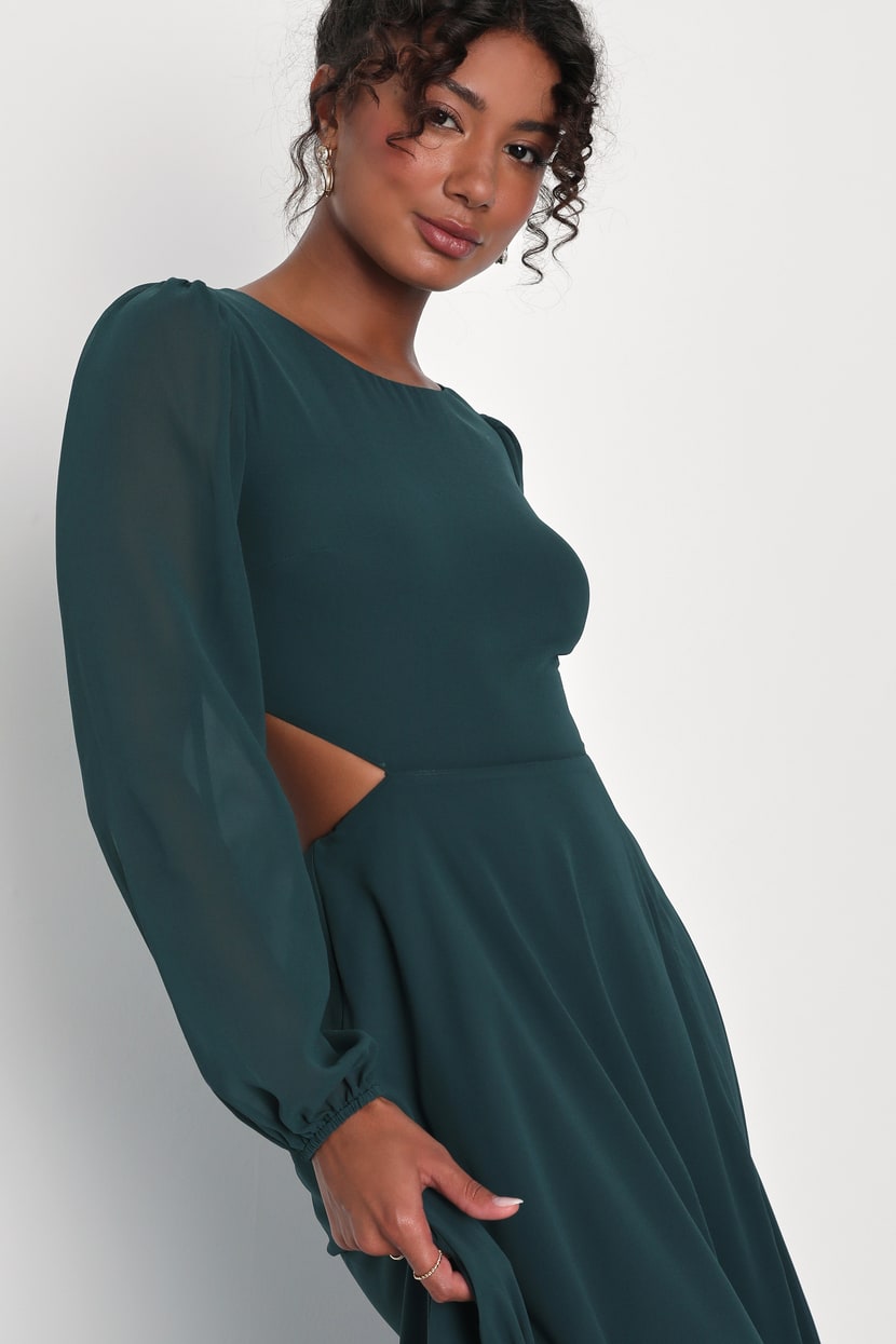 Garden Bliss Emerald Green Cutout Long Sleeve Maxi Dress