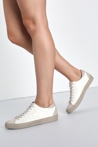 Mia White Distressed Lace-Up Sneakers