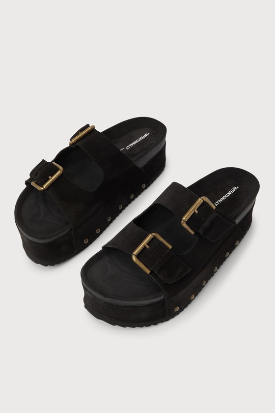 Cooper Black Suede Leather Platform Slide Sandals
