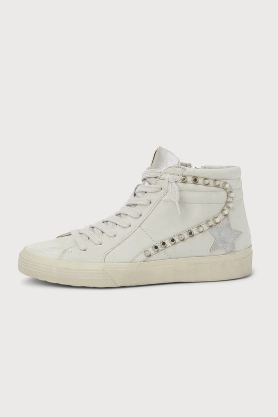 Riri Grey Suede Studded High Top Distressed Sneakers 2