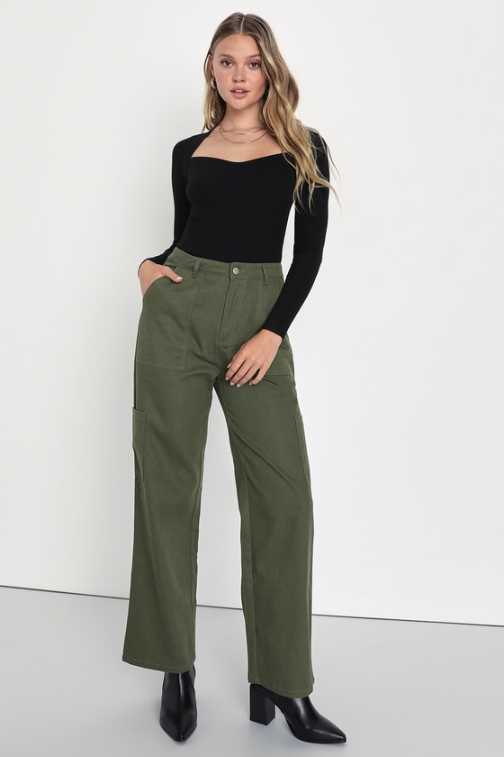 Army green deals high waisted pants