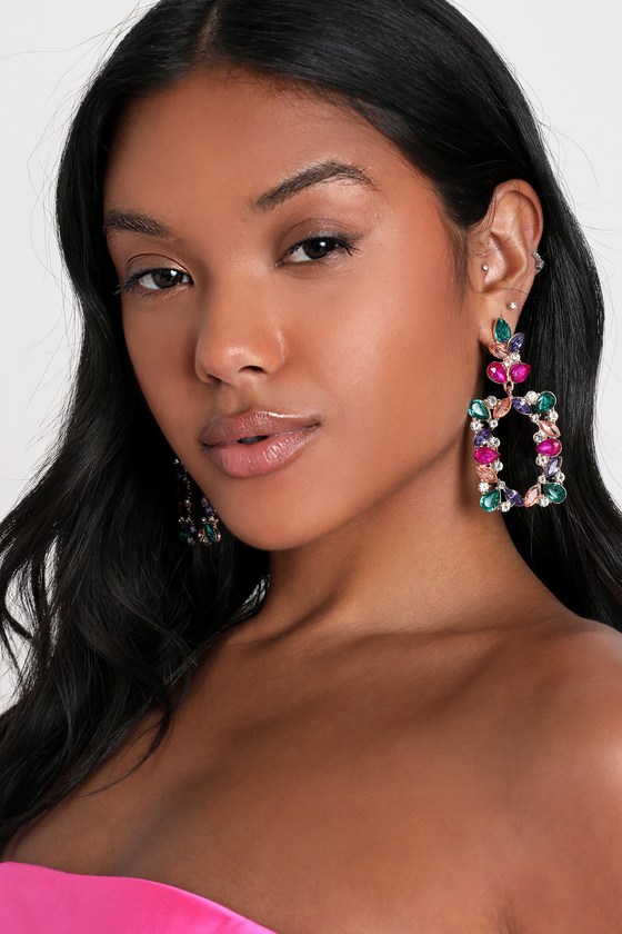 Multicolored Earrings - Statement Earrings - Rhinestone Earrings - Lulus