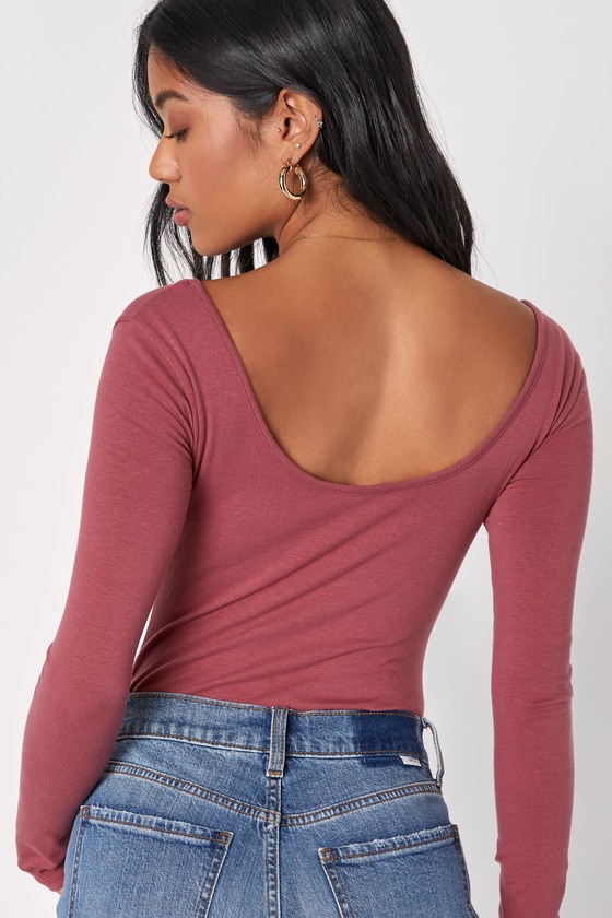 Mauve Bodysuit Long Sleeve Bodysuit Scoop Neck Bodysuit Lulus