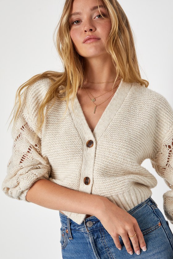 Cream Cardigan - Pointelle Knit Cardigan Sweater - Sweater Top - Lulus