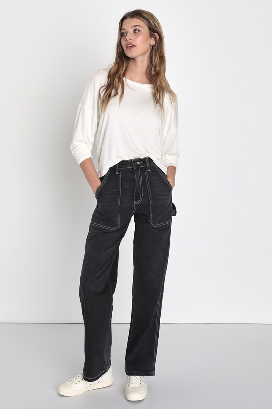 Perfect Idea Black High Rise Slim Leg Carpenter Jeans 5