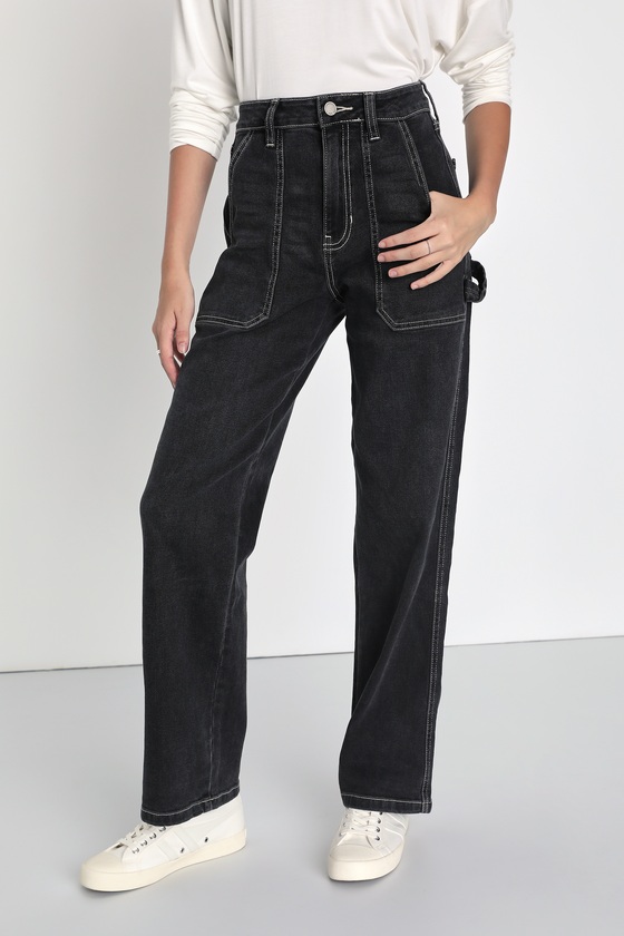 Perfect Idea Black High Rise Slim Leg Carpenter Jeans 4