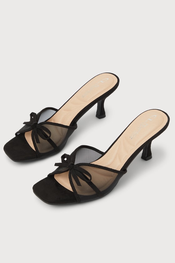 Jump Up Black Mesh Kitten Heel Slide Sandals 3
