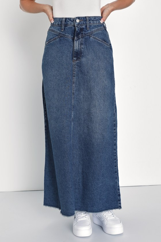 Come As You Are Dark Wash Mid-Rise Denim Maxi Skirt 4