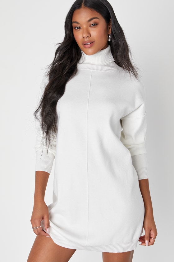 Lulus Toasty Perfection White Turtleneck Mini Sweater Dress
