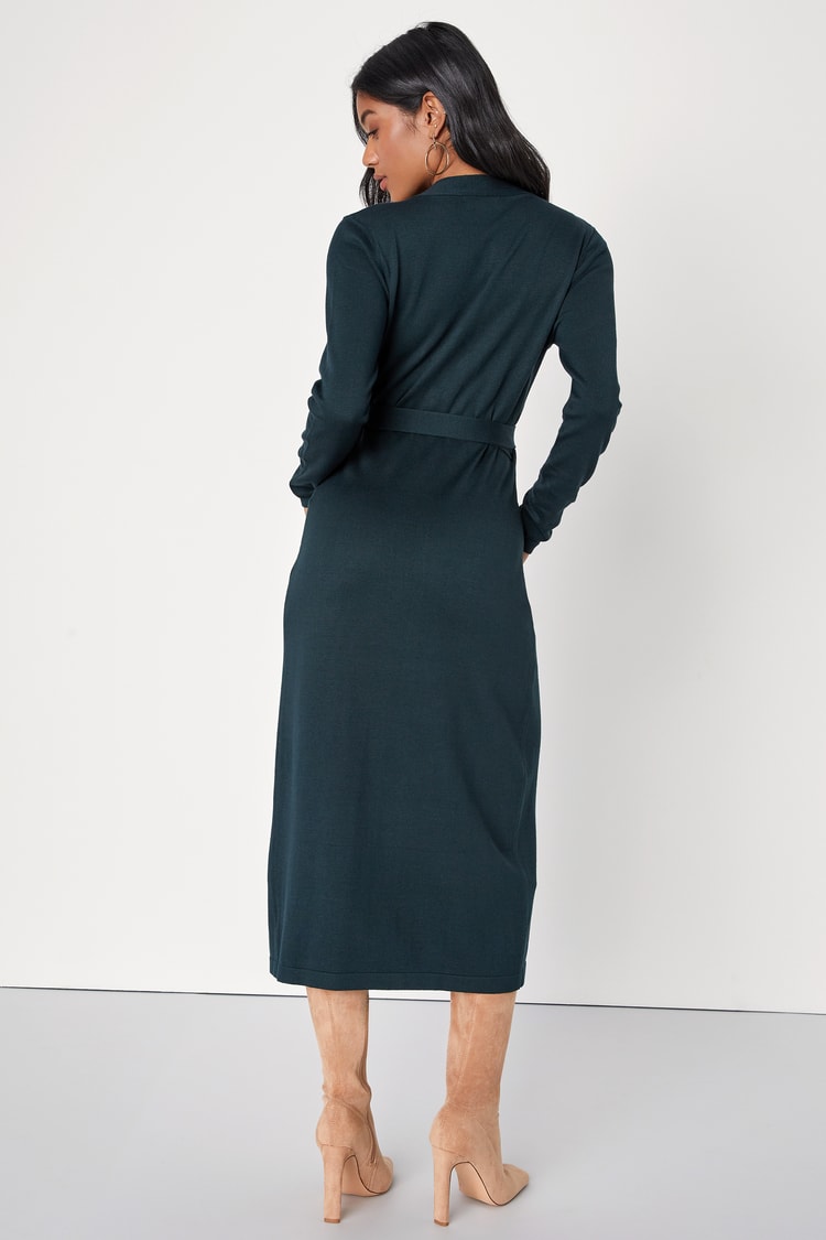 Literary Lover Emerald Green Midi Wrap Sweater Dress