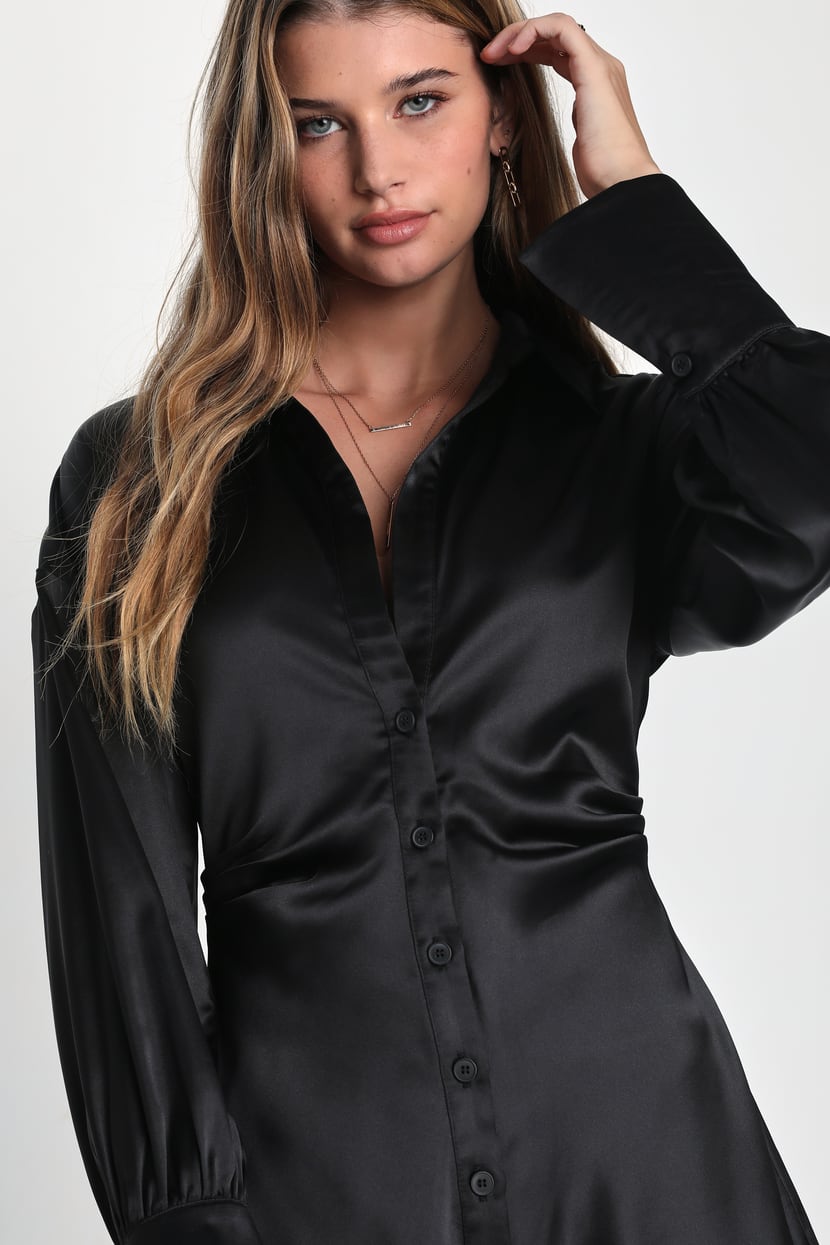 chinese dress ladies Black Long Sleeve Button Down Tunic - All Dresses