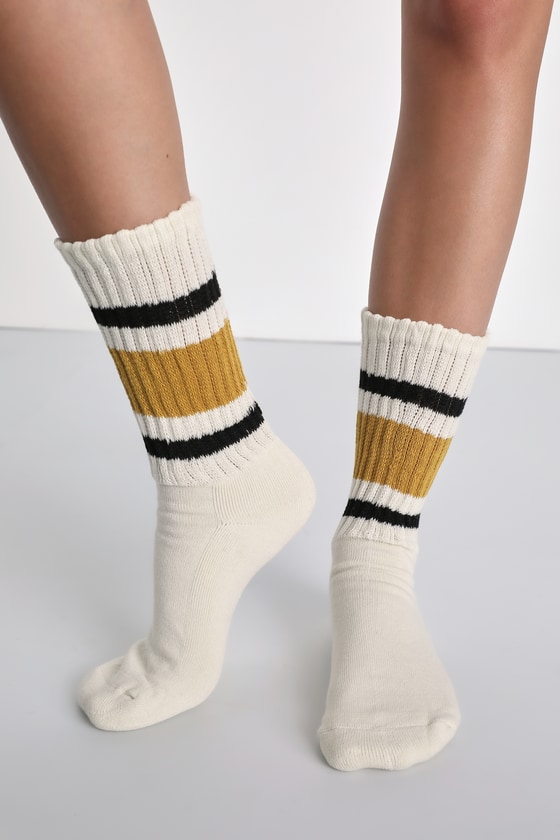 Ivory and Yellow Crew Socks - Striped Crew Socks - Athletic Socks - Lulus