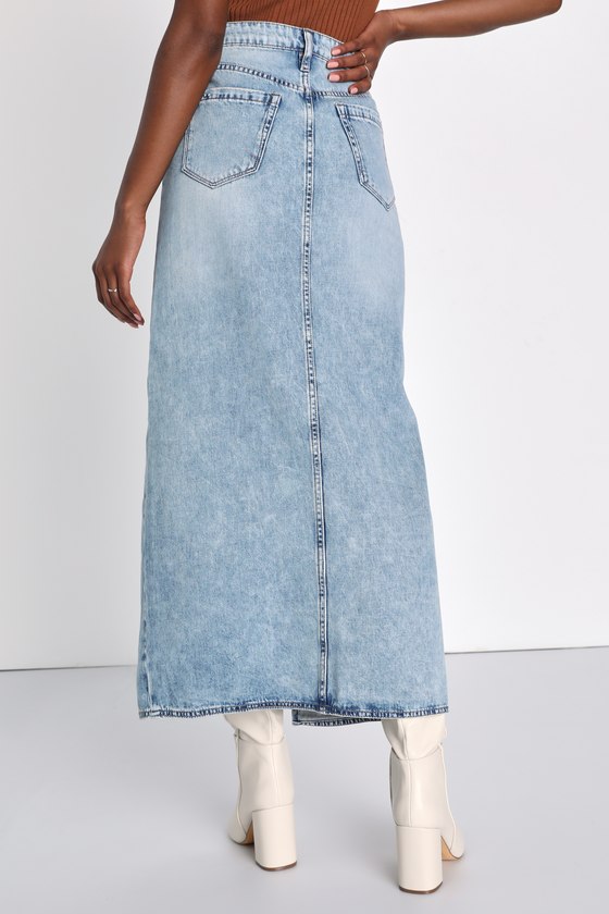 Blank NYC In My Mind - Light Wash Denim Skirt - Maxi Skirt - Lulus