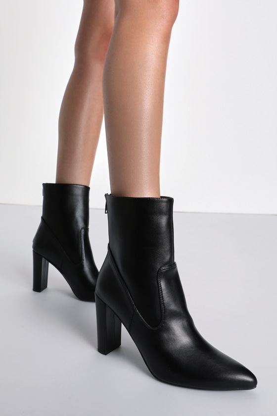 pointed toe black leather booties