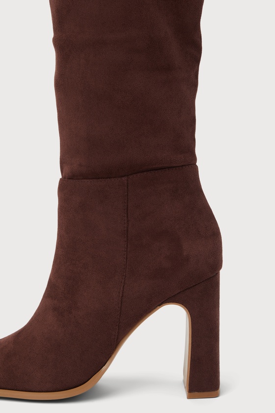 Ceceliaa Dark Brown Suede Square Toe Knee-High Boots 1
