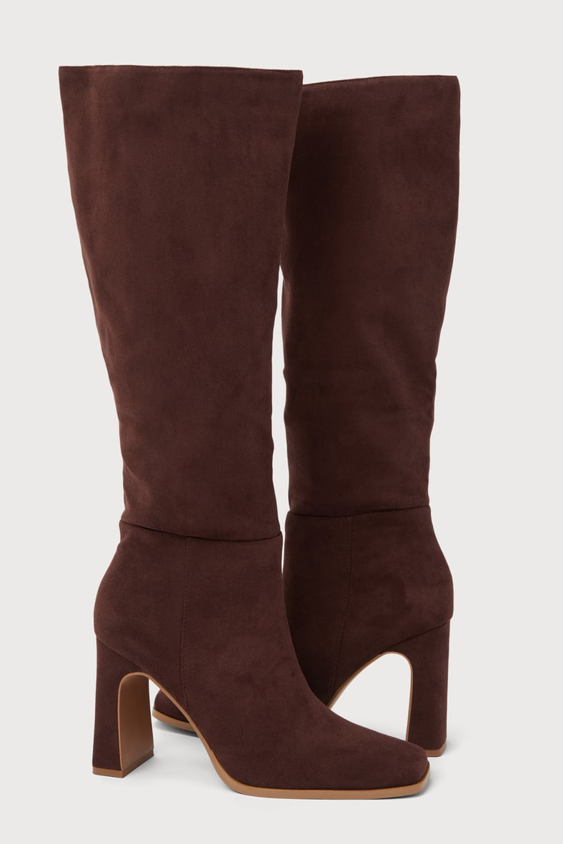 Ceceliaa Dark Brown Suede Square Toe Knee-High Boots