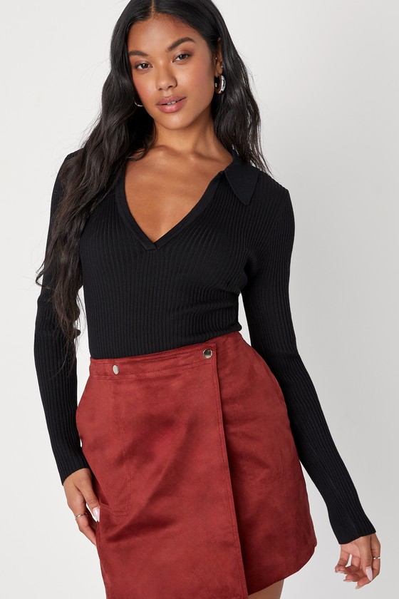 Black & Gray Ribbed Sweater Top (M) main image 1