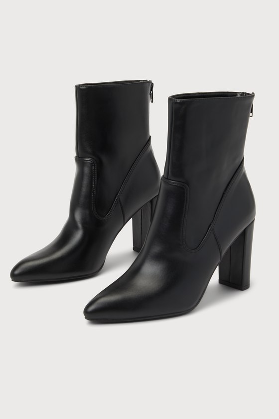 pointed toe black leather booties