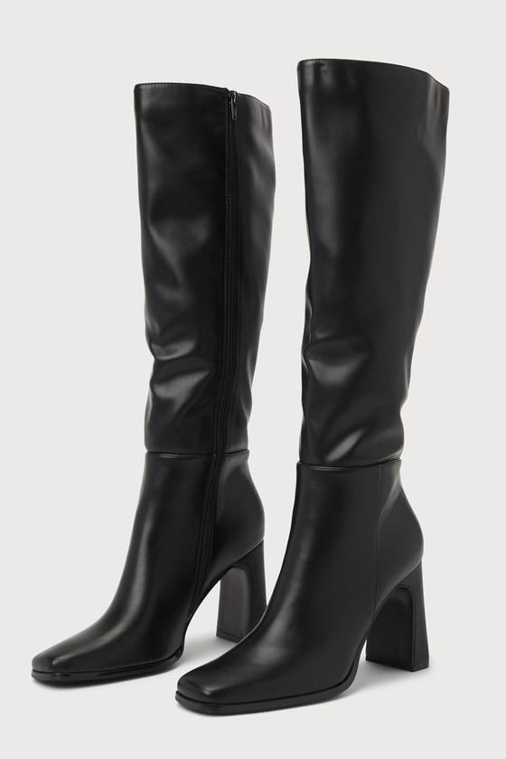 Faux Leather Boots - Black Knee-High Boots - Square Toe Boots - Lulus