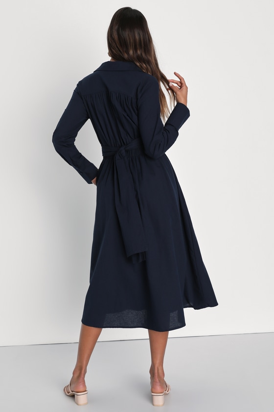 Adorable Impression Navy Blue Midi Dress with Pockets 6