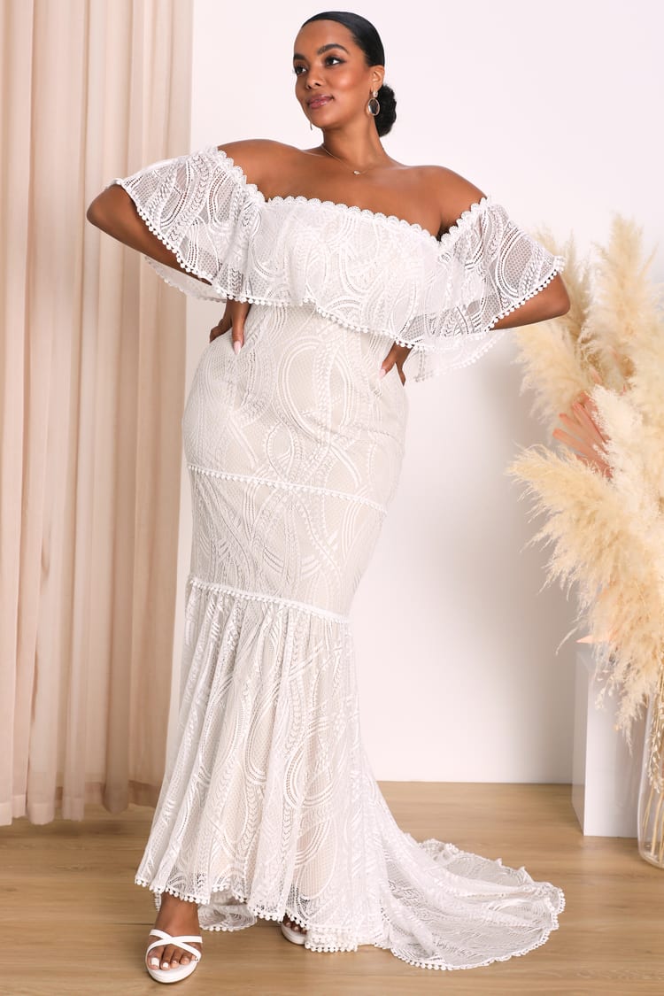 In My Life White Lace Off-the-Shoulder Mermaid Maxi Dress