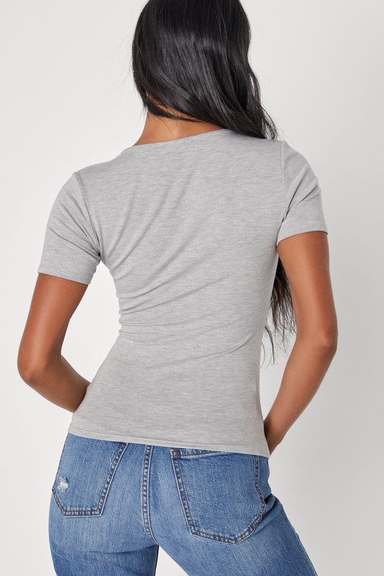 Grey Tee - Short Sleeve Top - Jersey Knit Top - Scoop Neck Top - Lulus