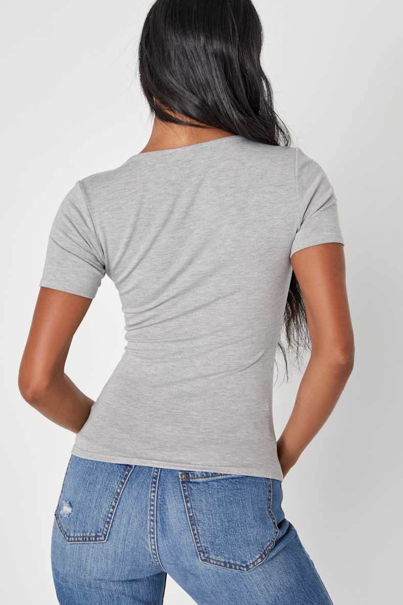 Basically Effortless Heather Grey Short Sleeve Scoop Neck Top
