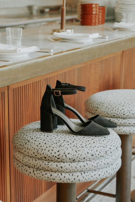 Ellarose Black Suede Ankle Strap Heels 1