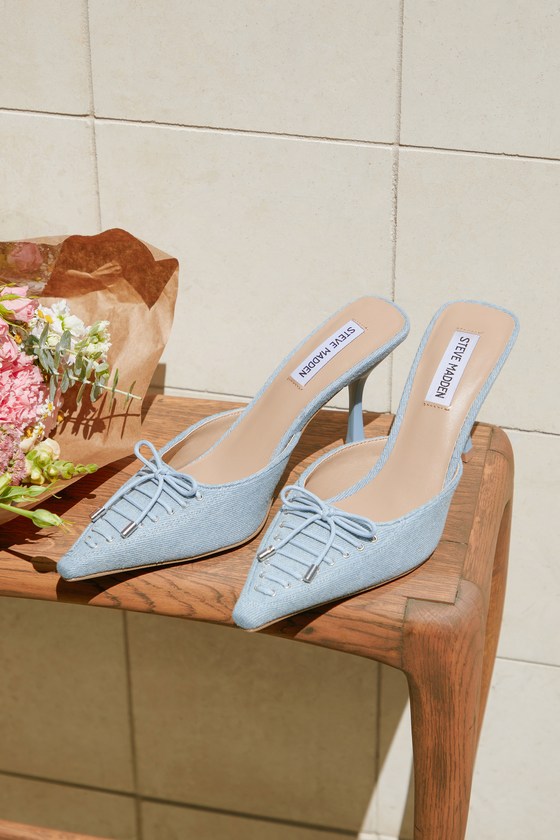 Brianne Blue Denim Pointed-Toe Mule Pumps 1