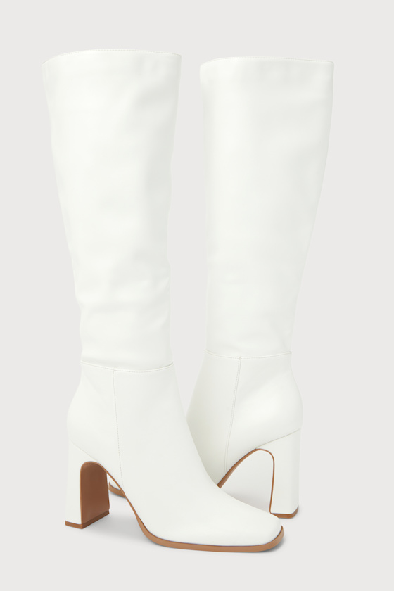 Ceceliaa White Square Toe Knee-High Boots 4