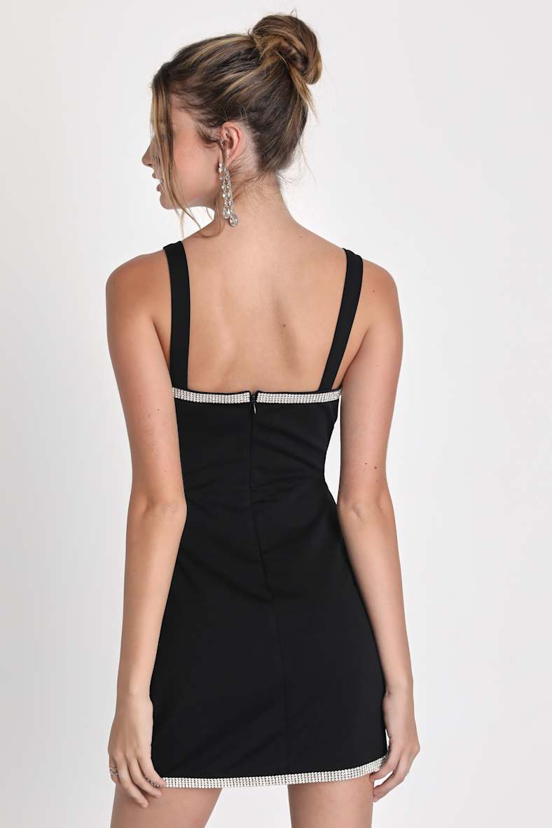 Glowing Allure Black Rhinestone Sleeveless Bodycon Mini Dress