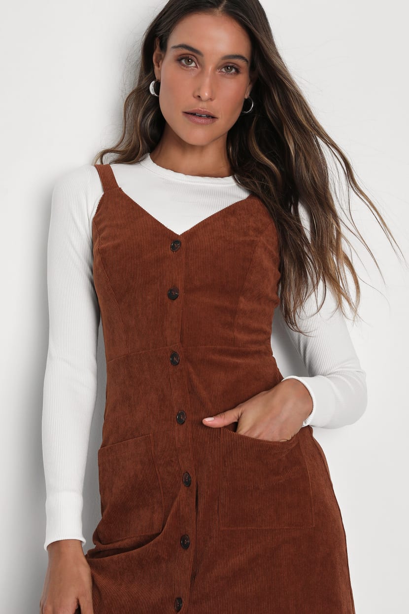Brown Corduroy Dress - Button-Front Dress - Sleeveless Midi Dress - Lulus